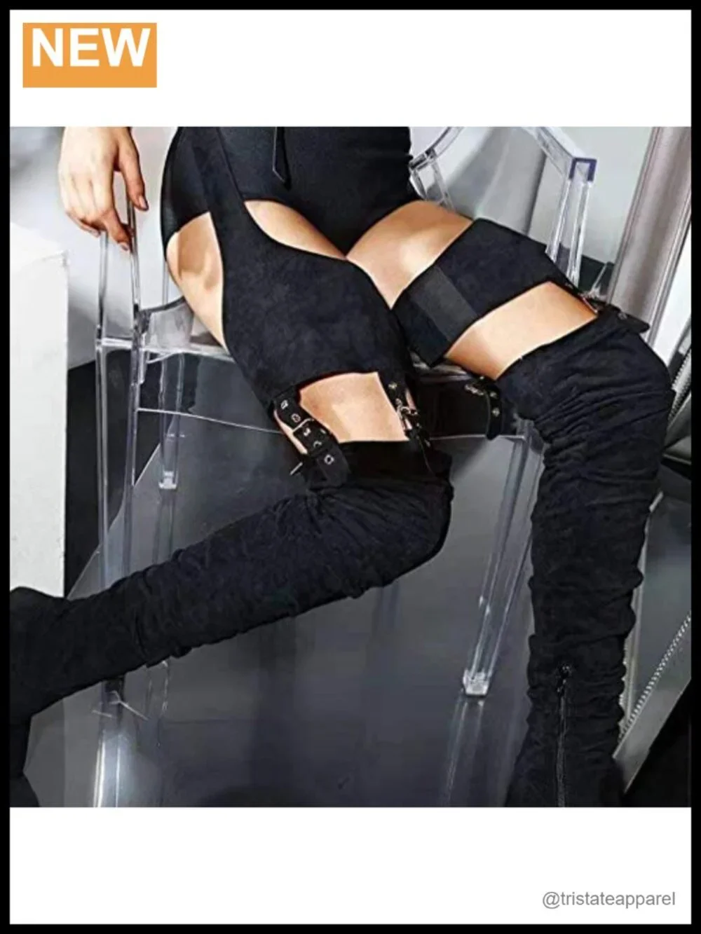 Faux Suede Over the Knee Thigh High Boots with Belt Chunky Heel